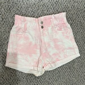 Pink Tie-Dye Paper Bag High-Waisted Shorts